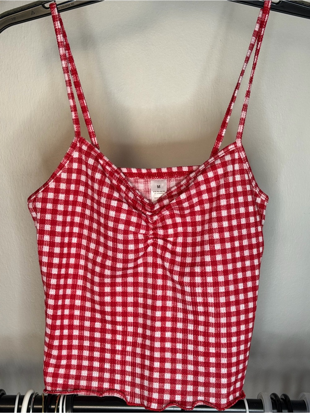 Red Gingham Spaghetti Strap Tank Top - Women's